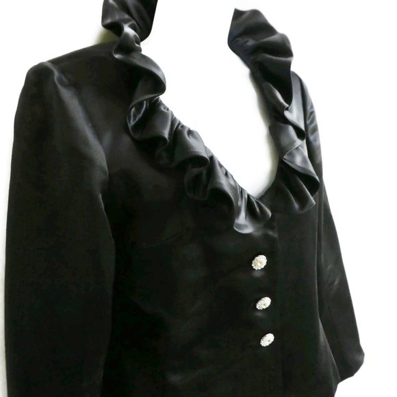 SiLK Vintage 90s Kay Unger Blazer Blouse Elegant Evening Liquid Satin Ruffle M - Picture 3 of 10